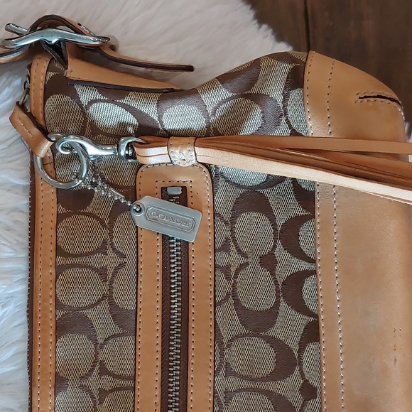 Coach beige & brown signature purse handbag medium size - Picture 6 of 10